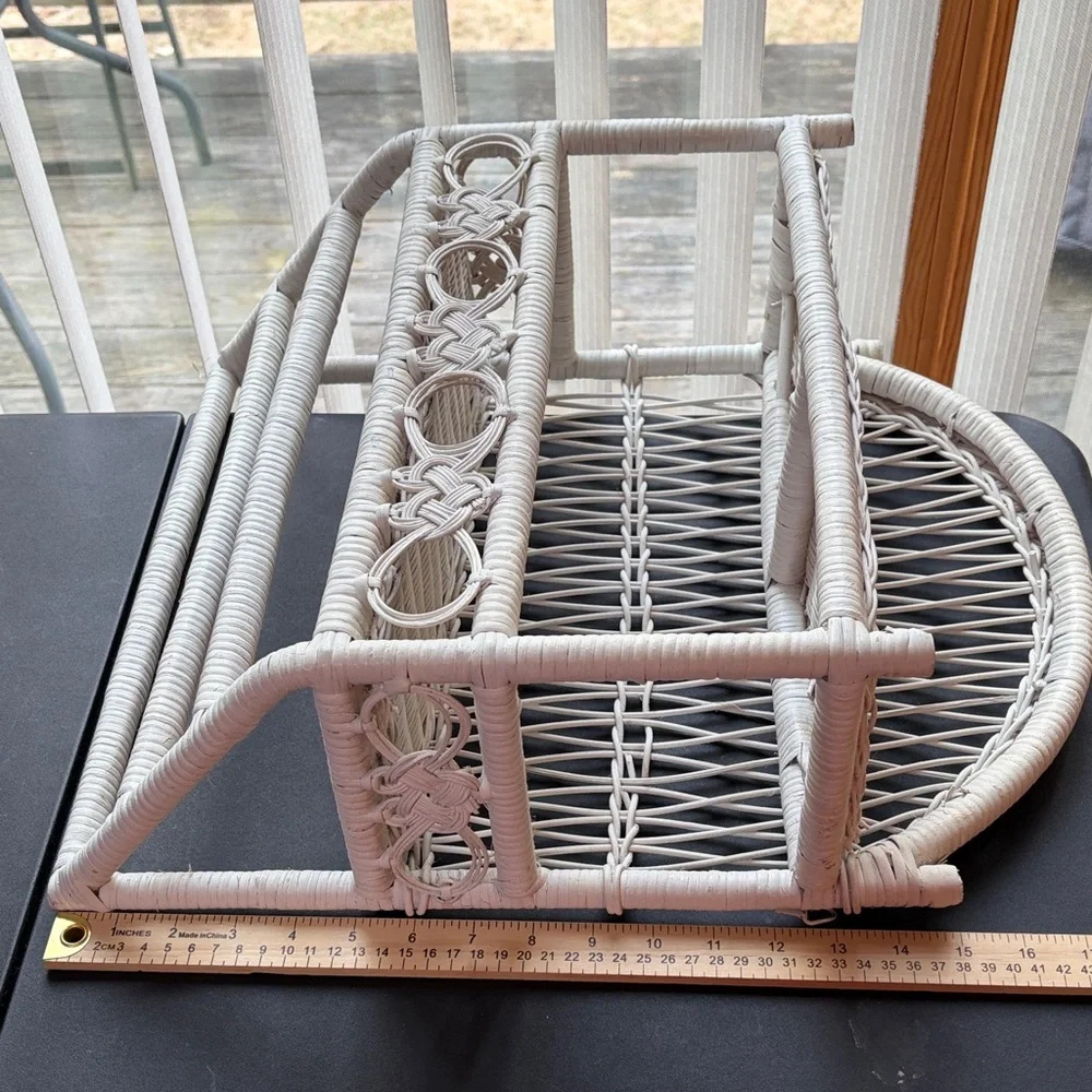Wicker Wall Shelf Rack - White Boho Accent